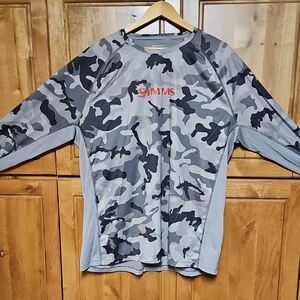 Simms Gray and Black Camo Sun Protection XXL Performance Fishing Shirt